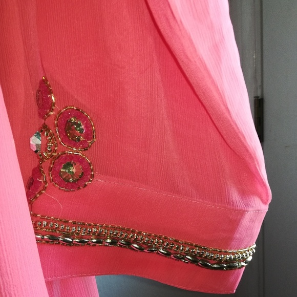 Coral Chiffon Dress - Picture 2 of 7